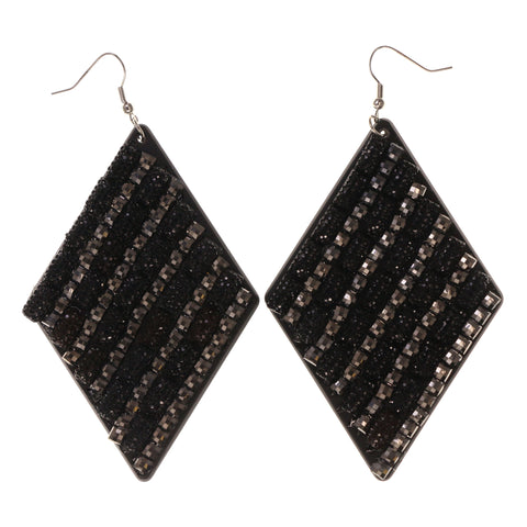 Black & Silver-Tone Acrylic Dangle-Earrings Crystal Accents #LQE1658