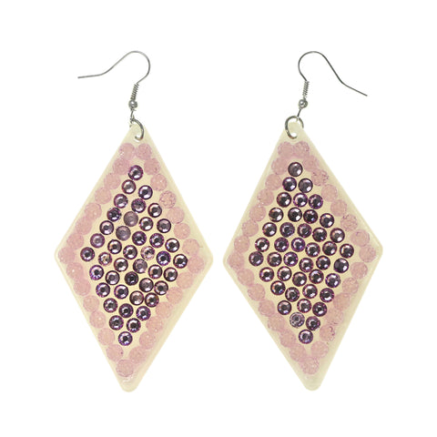 Pink & Purple Colored Acrylic Dangle-Earrings With Crystal Accents #LQE1659
