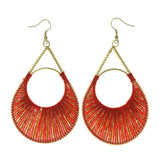 Red & Gold-Tone Colored Metal Dangle-Earrings With Bead Accents #LQE1666