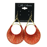 Red & Gold-Tone Colored Metal Dangle-Earrings With Bead Accents #LQE1666