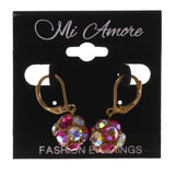 Pink & Gold-Tone Colored Metal Dangle-Earrings With Crystal Accents #LQE1674