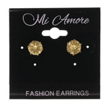 Yellow & Silver-Tone Colored Metal Stud-Earrings With Crystal Accents #LQE1680