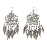 Flower Leaf Dangle-Earrings Silver-Tone Color #LQE1683