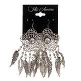 Flower Leaf Dangle-Earrings Silver-Tone Color #LQE1683