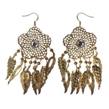 Flower Leaf Dangle-Earrings Gold-Tone Color #LQE1684