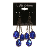 Blue & Silver-Tone Colored Metal Dangle-Earrings With Crystal Accents #LQE1685