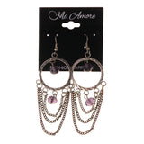 Silver-Tone & Purple Colored Metal Dangle-Earrings With Bead Accents #LQE1686