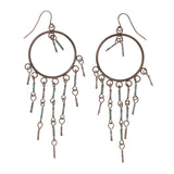 Green & Silver-Tone Colored Metal Dangle-Earrings With Bead Accents #LQE1687