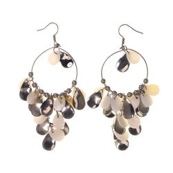 Silver-Tone & White Colored Metal Dangle-Earrings With Bead Accents #LQE1688