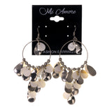 Silver-Tone & White Colored Metal Dangle-Earrings With Bead Accents #LQE1688