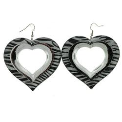 Silver-Tone & Black Plastic Dangle-Earrings