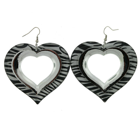 Silver-Tone & Black Plastic Dangle-Earrings