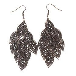 Silver-Tone & Black Colored Metal Chandelier-Earrings #LQE1692