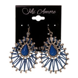 Blue & Silver-Tone Colored Metal Dangle-Earrings With Crystal Accents #LQE1705