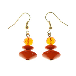 Orange & Gold-Tone Colored Acrylic Dangle-Earrings With Bead Accents #LQE1707