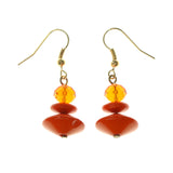 Orange & Gold-Tone Colored Acrylic Dangle-Earrings With Bead Accents #LQE1707