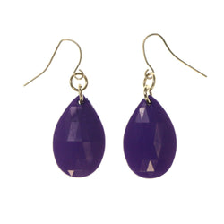 Purple & Silver-Tone Colored Acrylic Dangle-Earrings With Bead Accents #LQE1708