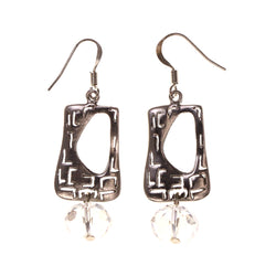 Silver-Tone & Clear Colored Metal Dangle-Earrings With Bead Accents #LQE1725