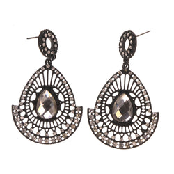 Black & Silver-Tone Metal -Dangle-Earrings Crystal Accents #LQE1733