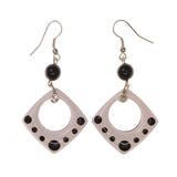 White & Black Colored Metal Dangle-Earrings With Crystal Accents #LQE1736