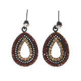 Brown & Black Colored Metal Drop-Dangle-Earrings With Crystal Accents #LQE1737