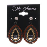 Brown & Black Colored Metal Drop-Dangle-Earrings With Crystal Accents #LQE1737