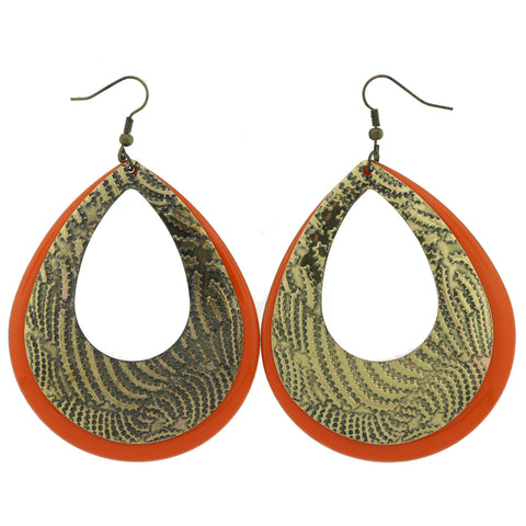 Metal Dangle-Earrings Gold-Tone & Orange