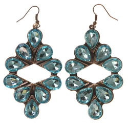 Blue & Silver-Tone Colored Metal Dangle-Earrings With Crystal Accents #LQE1746