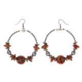 Silver-Tone & Red Colored Metal Dangle-Earrings With Bead Accents #LQE1763
