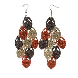 Brown & Orange Colored Metal Chandelier-Earrings #LQE1767