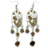 Metal Dangle-Earrings With Bead Accents Silver-Tone & Brown
