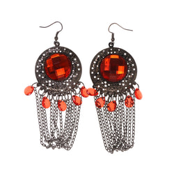 Red & Silver-Tone Colored Metal Dangle-Earrings With Crystal Accents #LQE1771