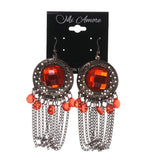 Red & Silver-Tone Colored Metal Dangle-Earrings With Crystal Accents #LQE1771