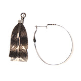 Feather Hoop-Earrings Silver-Tone Color #LQE1777
