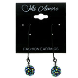 Metal Drop-Dangle-Earrings With Crystal Accents Black & Blue Colored