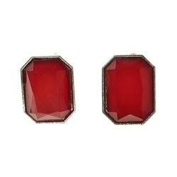 Red & Silver-Tone Colored Metal Stud-Earrings #LQE1780