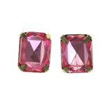 Pink & Gold-Tone Colored Metal Stud-Earrings With Crystal Accents #LQE1785