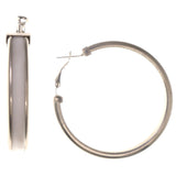 Silver-Tone & White Colored Metal Hoop-Earrings #LQE1791