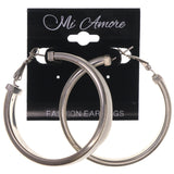 Silver-Tone & White Colored Metal Hoop-Earrings #LQE1791