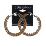 Silver-Tone & Orange Colored Metal Hoop-Earrings With Bead Accents #LQE1797