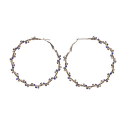 Silver-Tone & Blue Colored Metal Hoop-Earrings With Crystal Accents #LQE1798