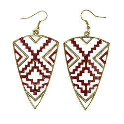 Gold-Tone & Red Colored Metal Dangle-Earrings #LQE1802