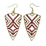 Gold-Tone & Red Colored Metal Dangle-Earrings #LQE1802