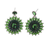 Green & Silver-Tone Metal -Dangle-Earrings Crystal Accents #LQE1806