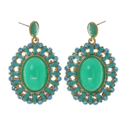 Green & Gold-Tone Metal -Dangle-Earrings Crystal Accents #LQE1807