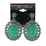 Green & Gold-Tone Metal -Dangle-Earrings Crystal Accents #LQE1807