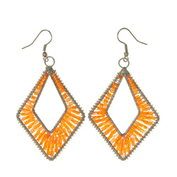 Silver-Tone & Orange Colored Metal Dangle-Earrings With Bead Accents #LQE1808