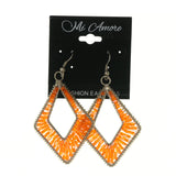 Silver-Tone & Orange Colored Metal Dangle-Earrings With Bead Accents #LQE1808