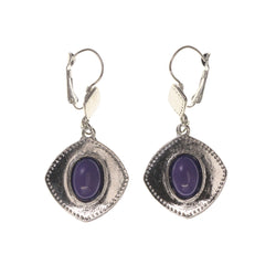 Silver-Tone & Purple Colored Metal Dangle-Earrings With Bead Accents #LQE1818