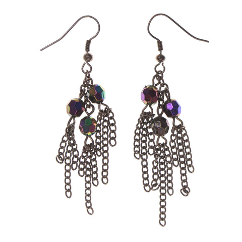 Black & Silver-Tone Colored Metal Dangle-Earrings With tassel Accents #LQE1822